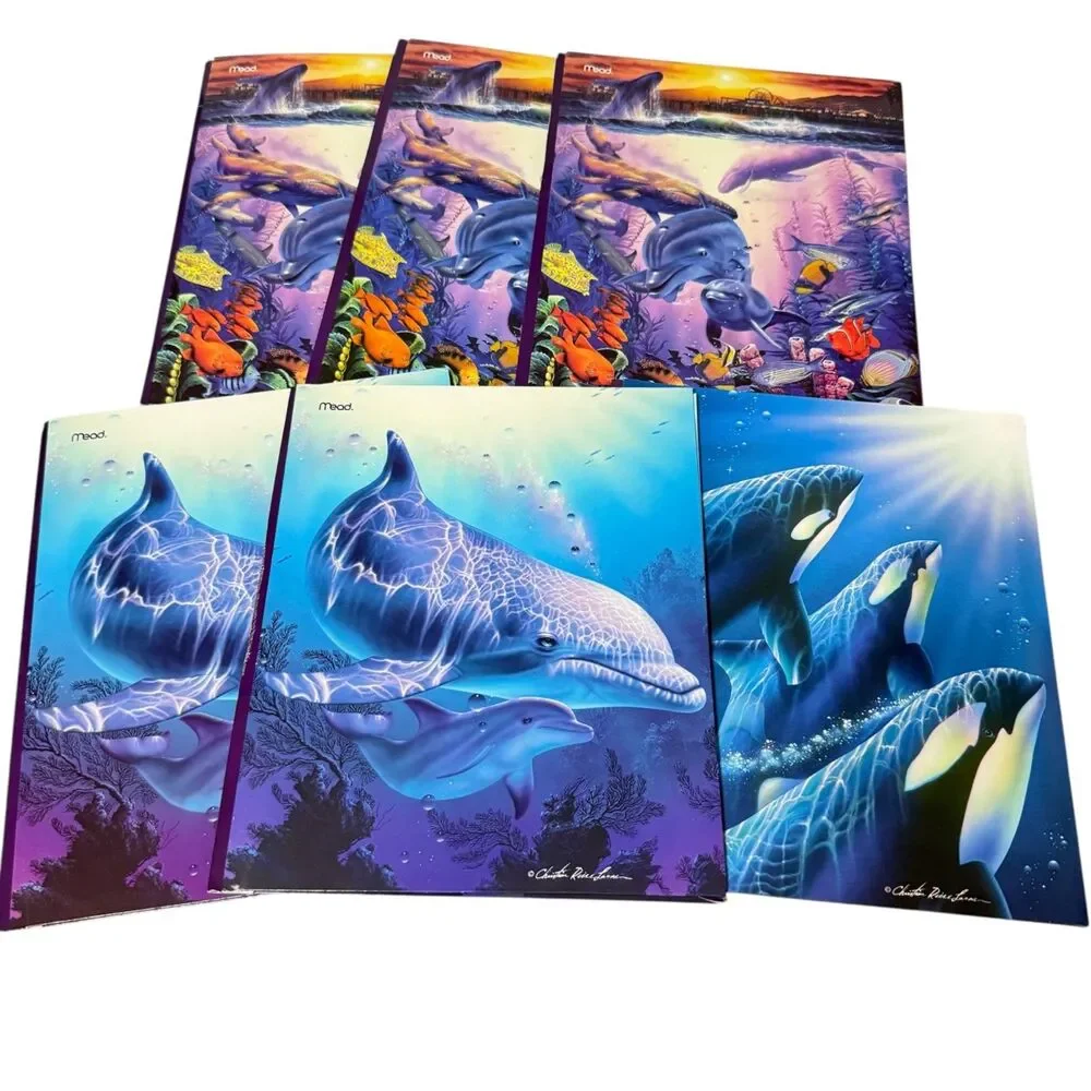 Lot 6 Christian Lassen Pocket & Prong Portfolio Folders Orca Dolphin Whale Ocean